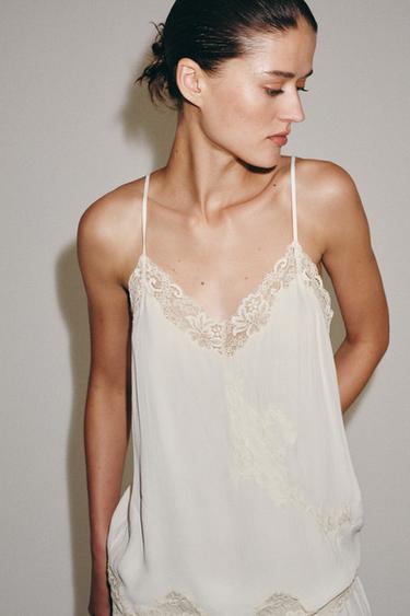 ZW COLLECTION LACE CAMISOLE TOP - Oyster-white by Zara