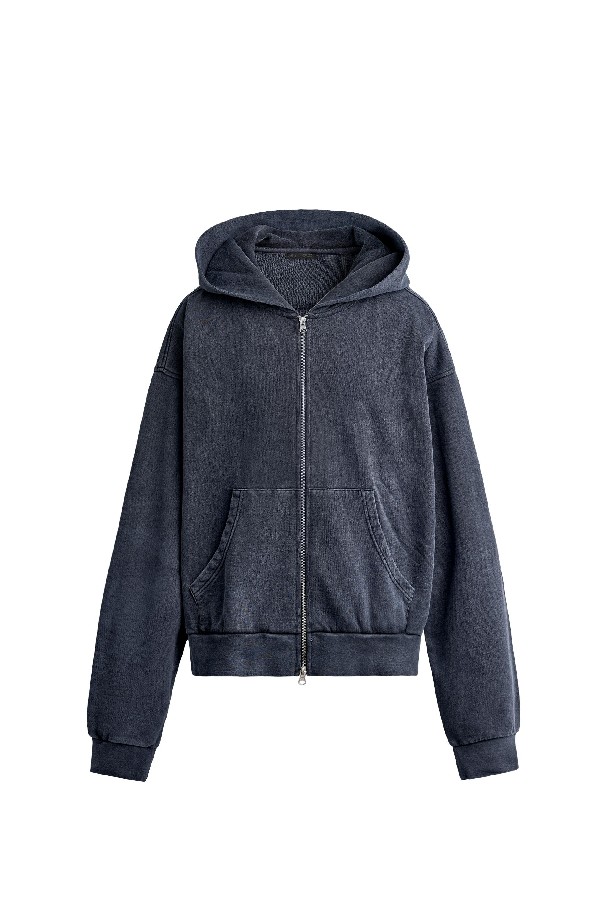 BOXY FIT BASIC ZIP-UP HOODIE - Light blue | ZARA United States