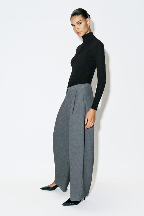 BARREL LEG DARTED TROUSERS - Black / Ecru by Zara - Image 3