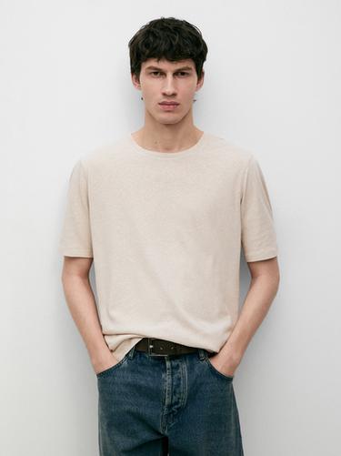 Short sleeve linen and cotton T-shirt — Brown 1
