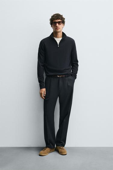 100% WOOL QUARTER-ZIP SWEATER - Navy blue by Zara
