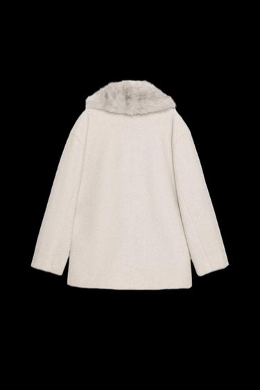 SOFT COAT WITH FAUX FUR COLLAR - Sand / Marl by Zara