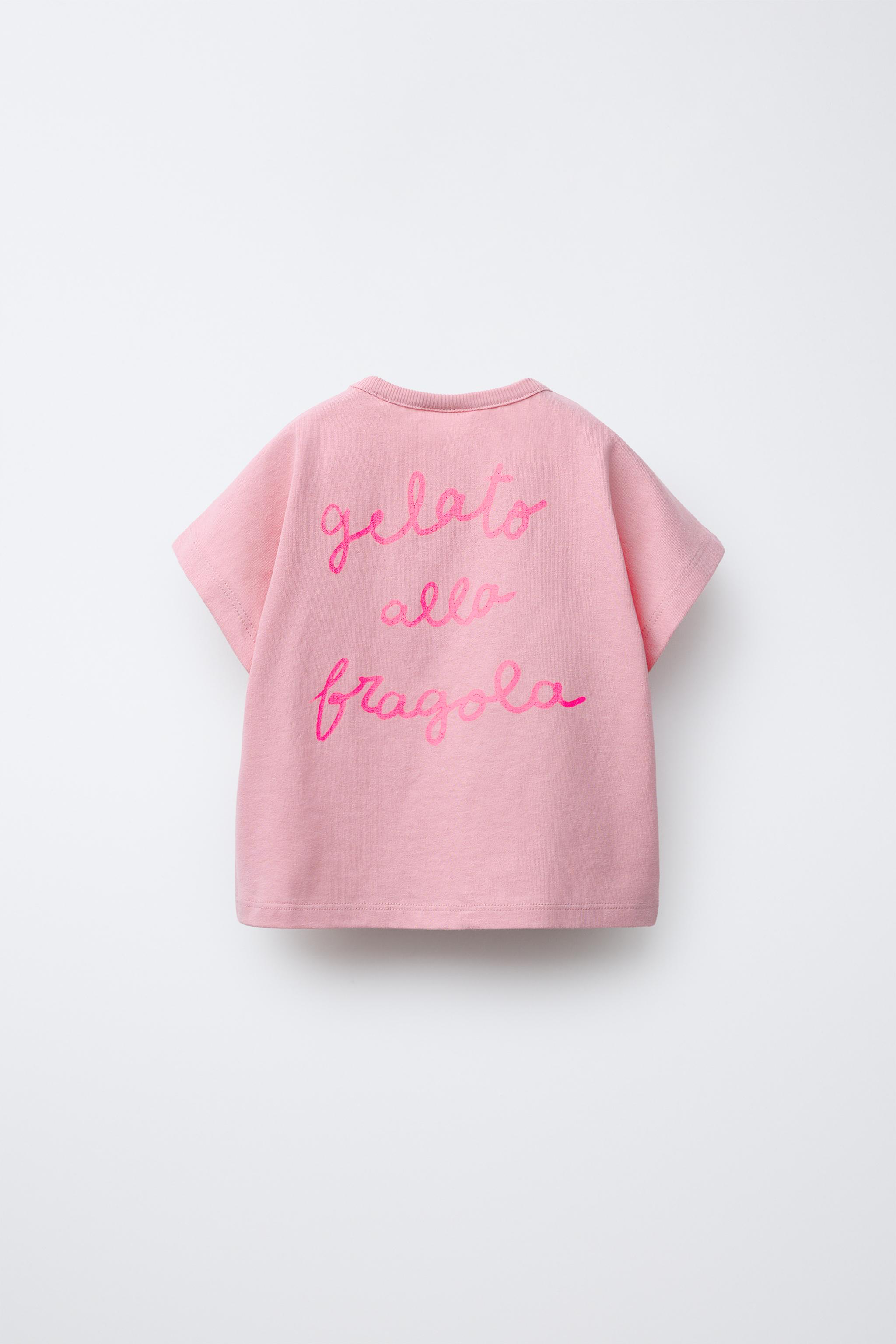 ★ドイツ発*ZARA*新作*SLOGAN エンボスTシャツ/PALE PINK★ ZARA☆レア！コラボ♪ピンクパンサークロップ丈Tシャツ (ZARA/T