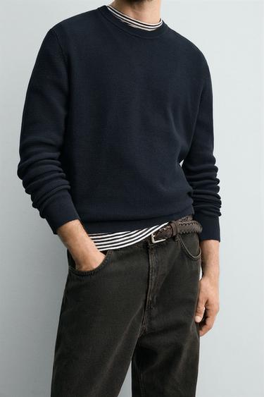 REGULAR FIT WAFFLE JUMPER - Navy blue by Zara - Image 5