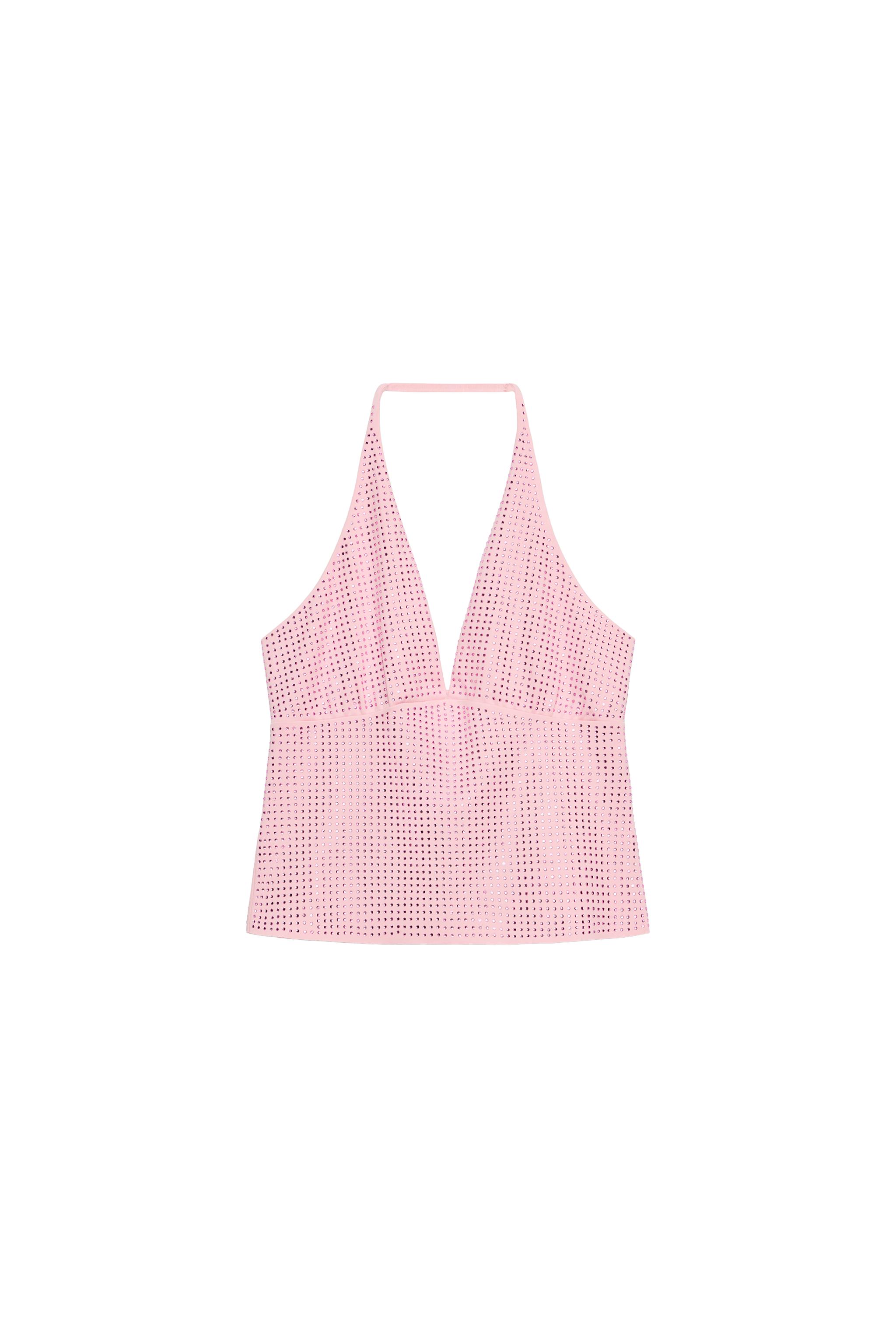 HALTER RHINESTONE TOP - Mid-pink | ZARA United Kingdom