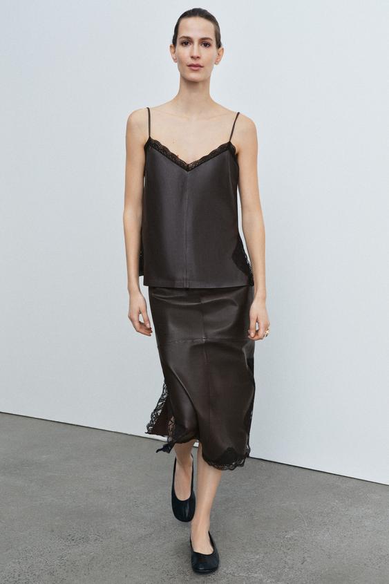 100% LEATHER LACE SKIRT ZW COLLECTION LIMITED EDITION