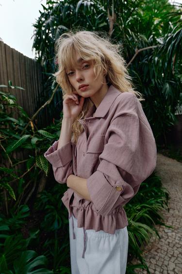 VESTE COURTE MANCHES RETROUSSÉES - Mauve de Zara - Image 2