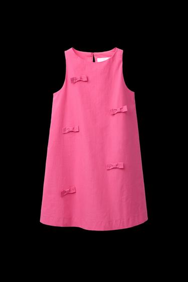 VESTIDO POPELÍN LAZOS - Fucsia de Zara - Imagen 0