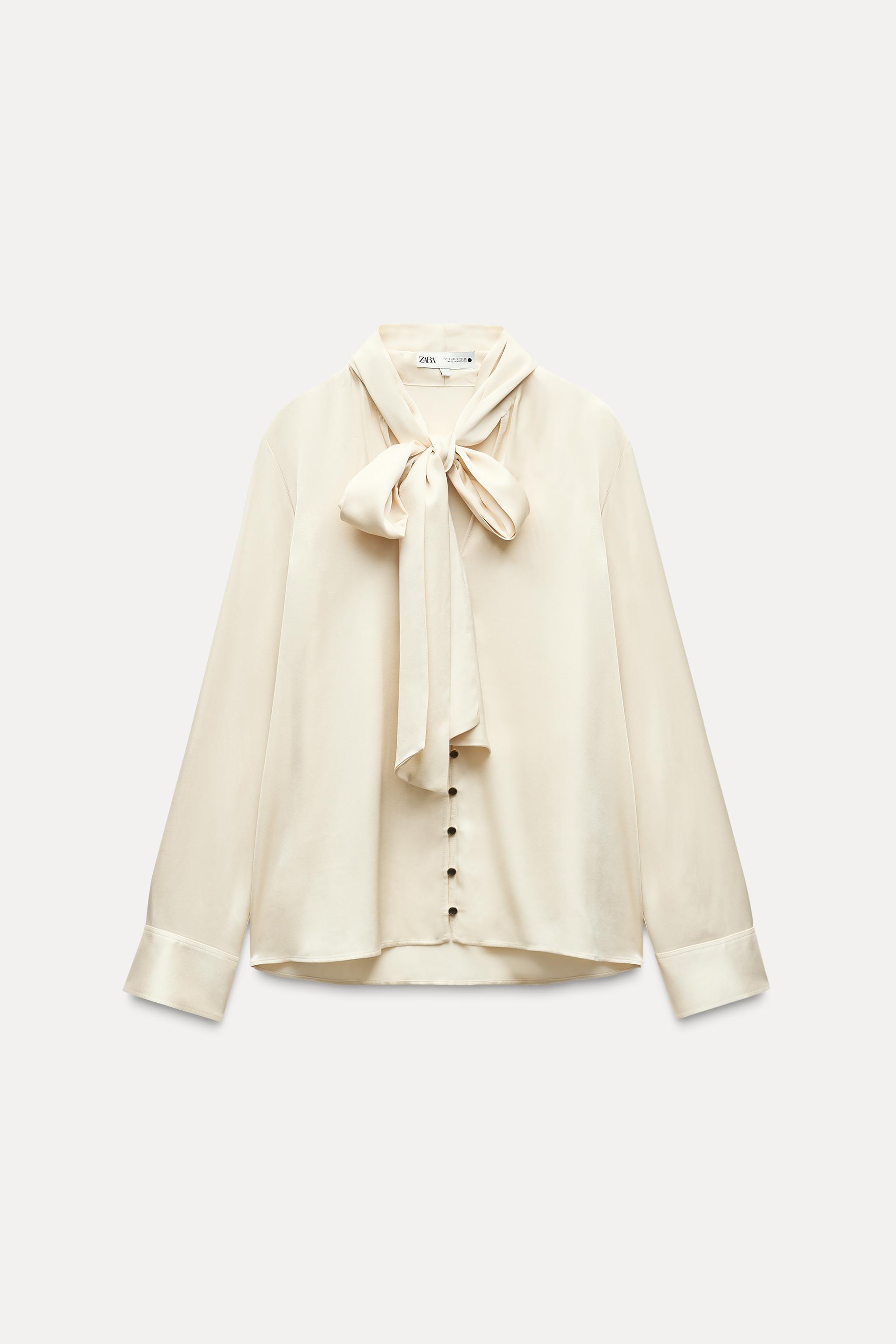 TIED SATIN EFFECT BLOUSE ZW COLLECTION - Ecru | ZARA United
