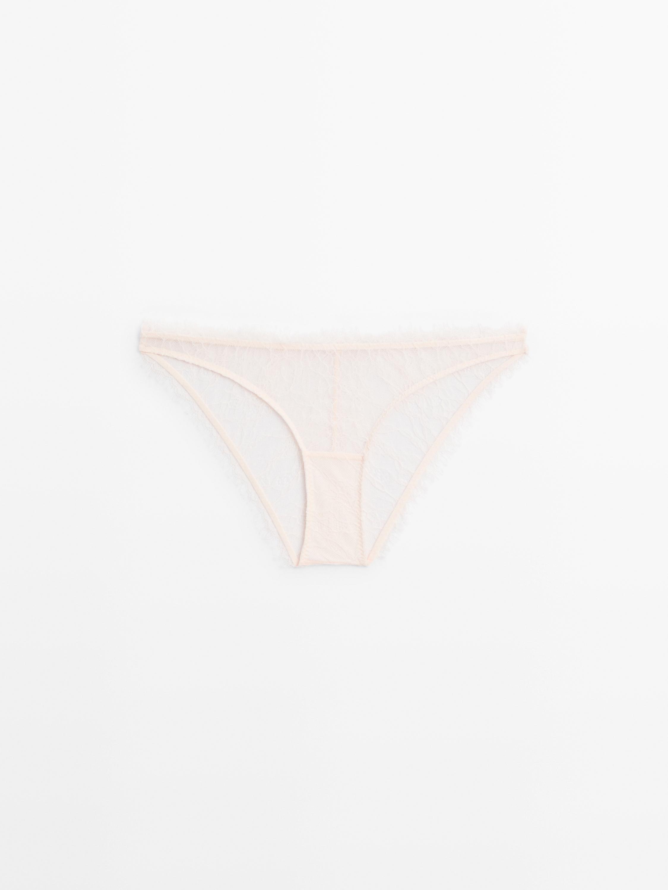 Lace briefs with frayed detail — Ecru