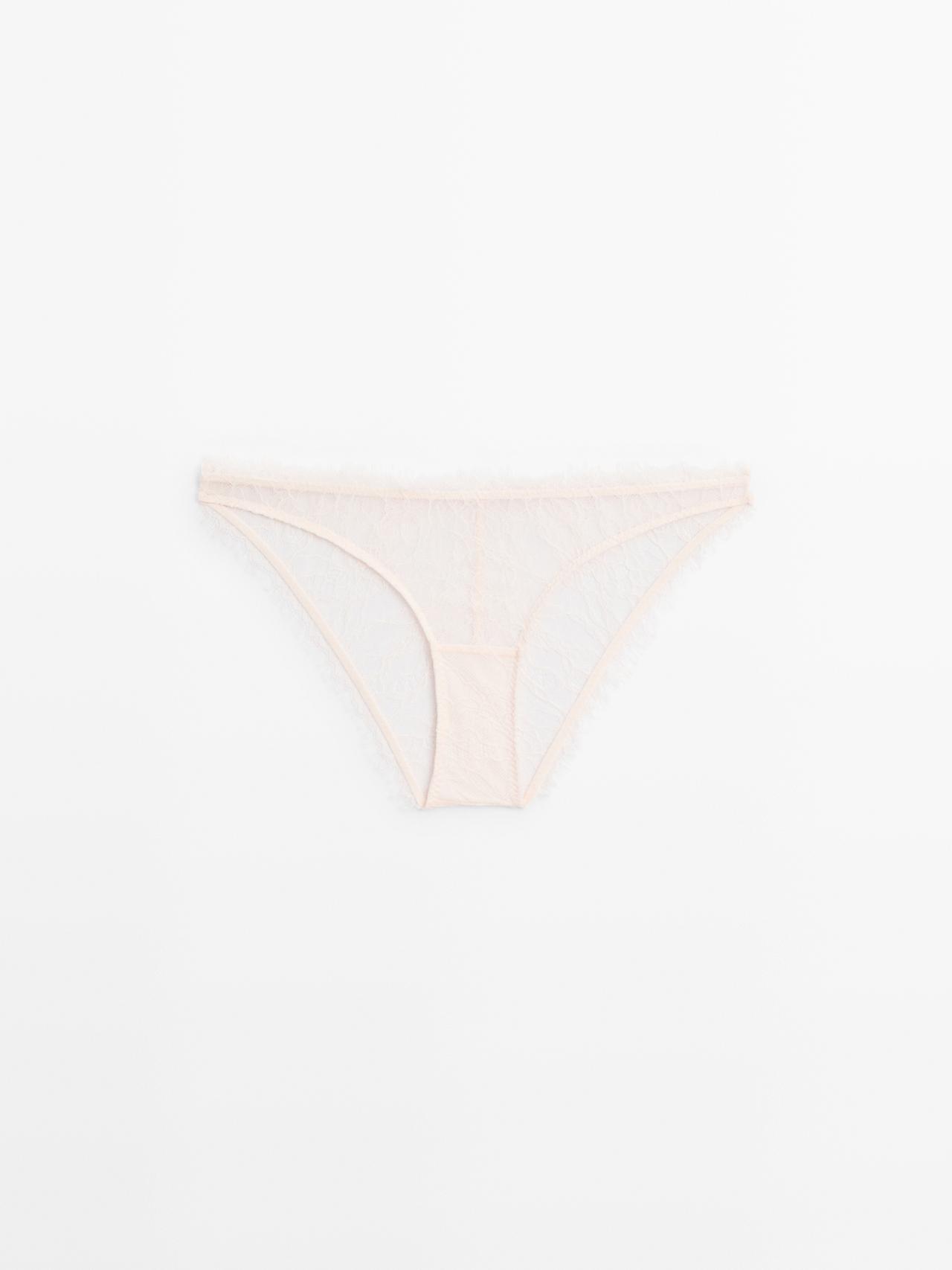 Lace briefs with frayed detail — Ecru