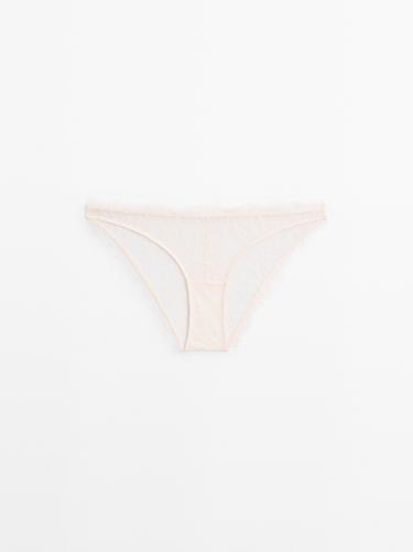 Zara Lace briefs with frayed detail - Ecru