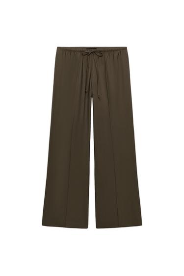 ZW COLLECTION FLOWING PYJAMA-STYLE TROUSERS - Brown / Taupe by Zara