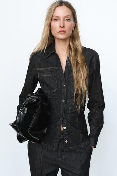 FITTED DENIM SHIRT - Black by Zara