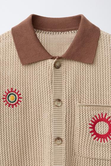EMBROIDERED KNIT SHIRT - Beige by Zara - Image 2