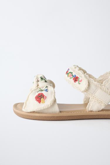EMBROIDERED SANDALS - Ecru White by Zara - Image 6
