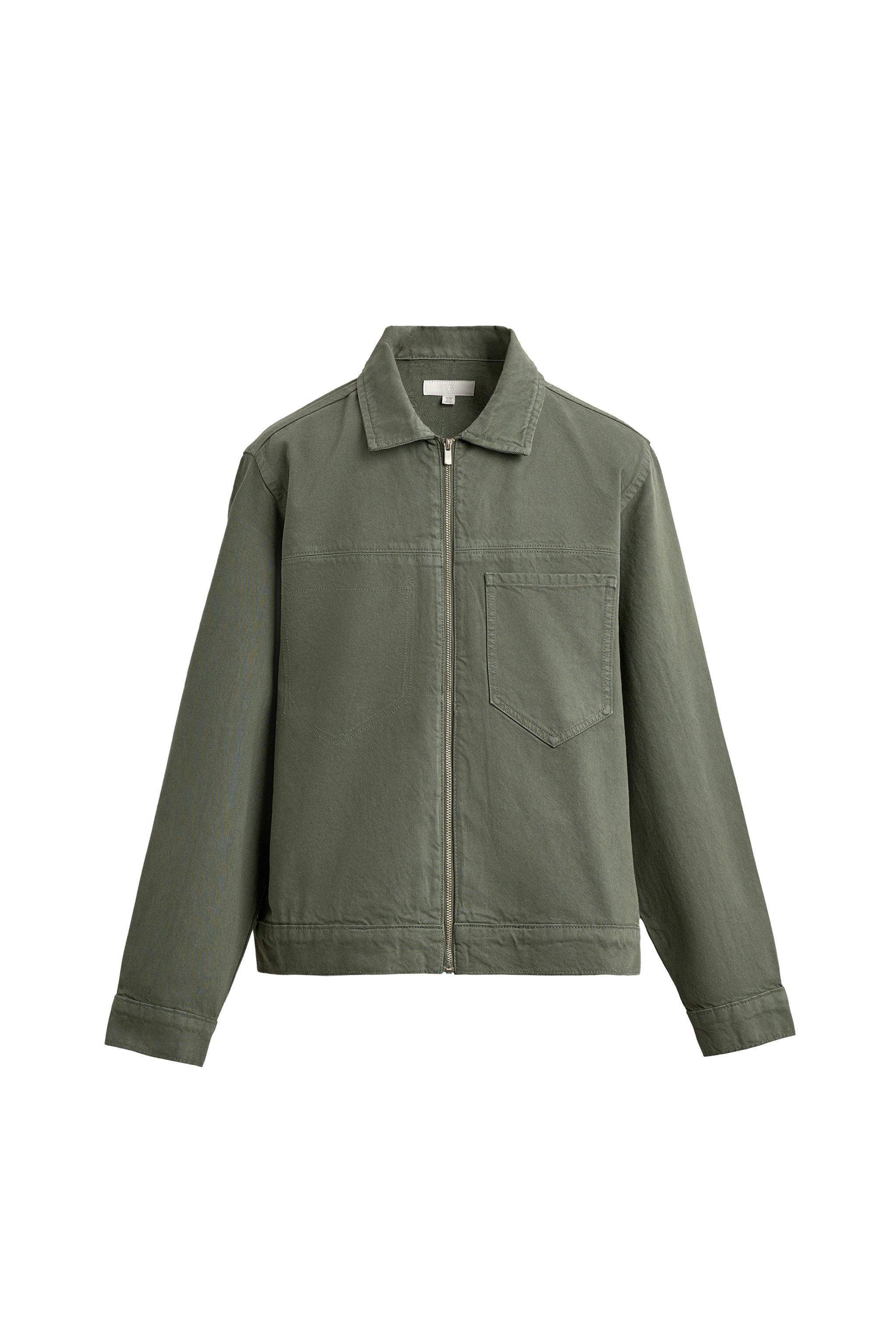 WASHED ZIP-UP OVERSHIRT - Grey green | ZARA India