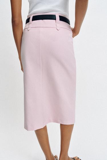 BELTED PENCIL MIDI SKIRT - Pink by Zara - Image 6
