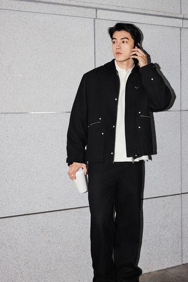 RELAXED FIT CONTRAST COLLAR JACKET - Black by Zara