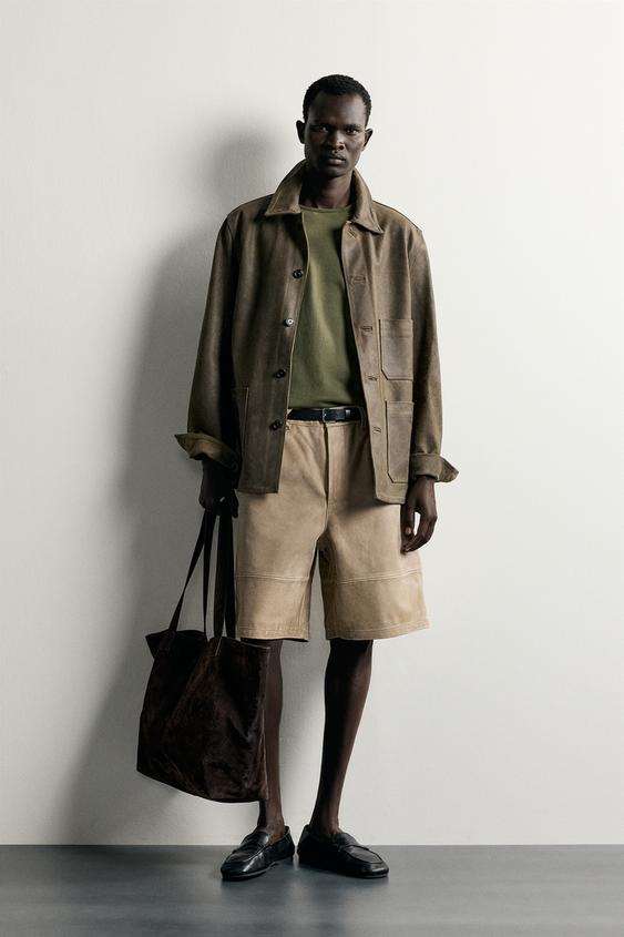 FADED-EFFECT LEATHER BERMUDA SHORTS - Beige by Zara - Image 0