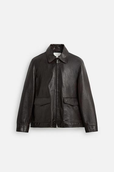 GEWASSEN LEREN JACK - DONKERBRUIN van Zara