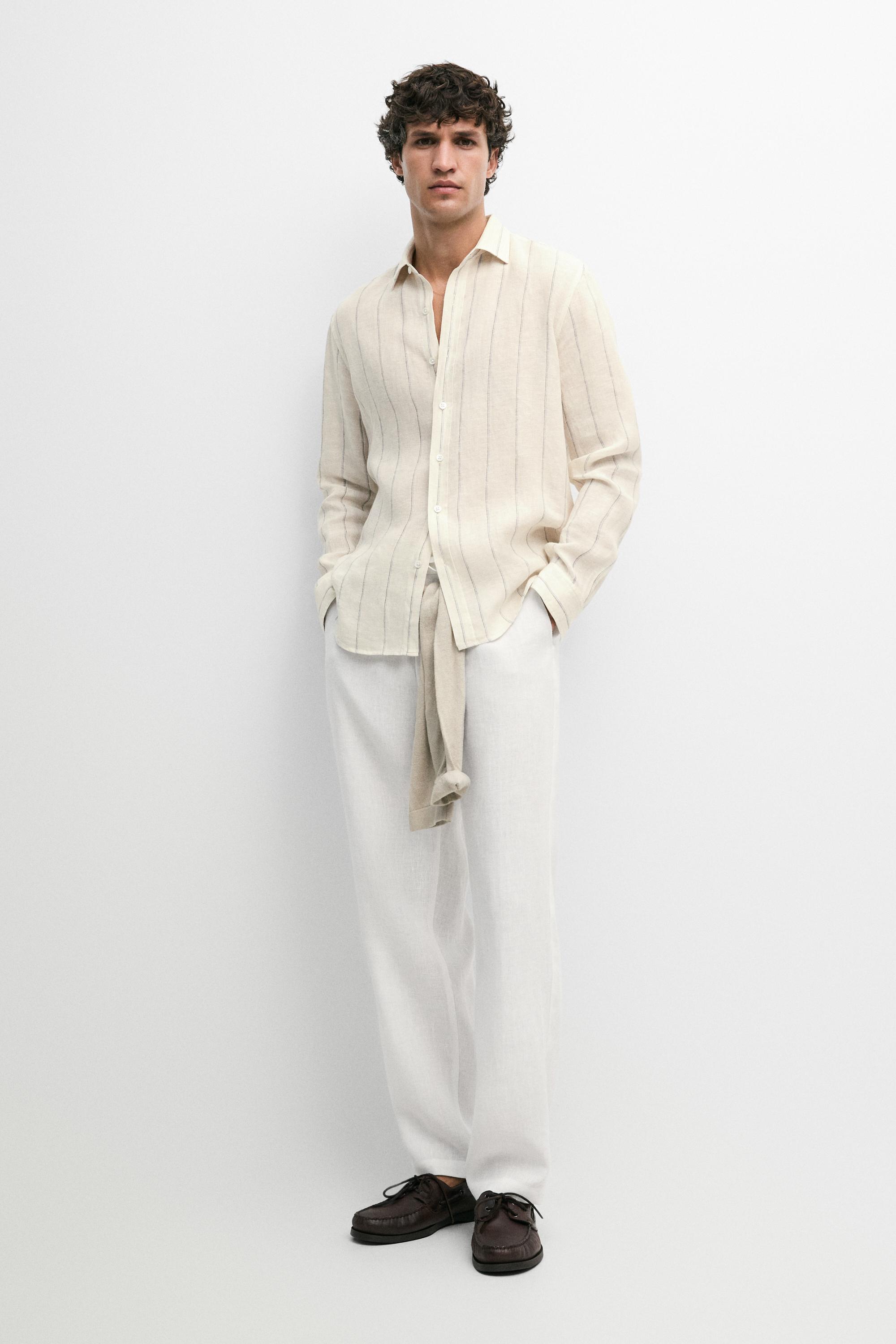 100% linen jogger fit pants — White