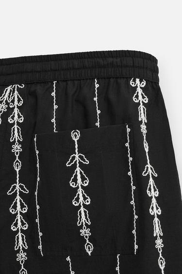 CONTRAST EMBROIDERED BERMUDA SHORTS - Black / White by Zara - Image 8