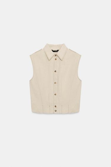 TOP SANS MANCHES EN LIN - Beige clair de Zara - Image 4