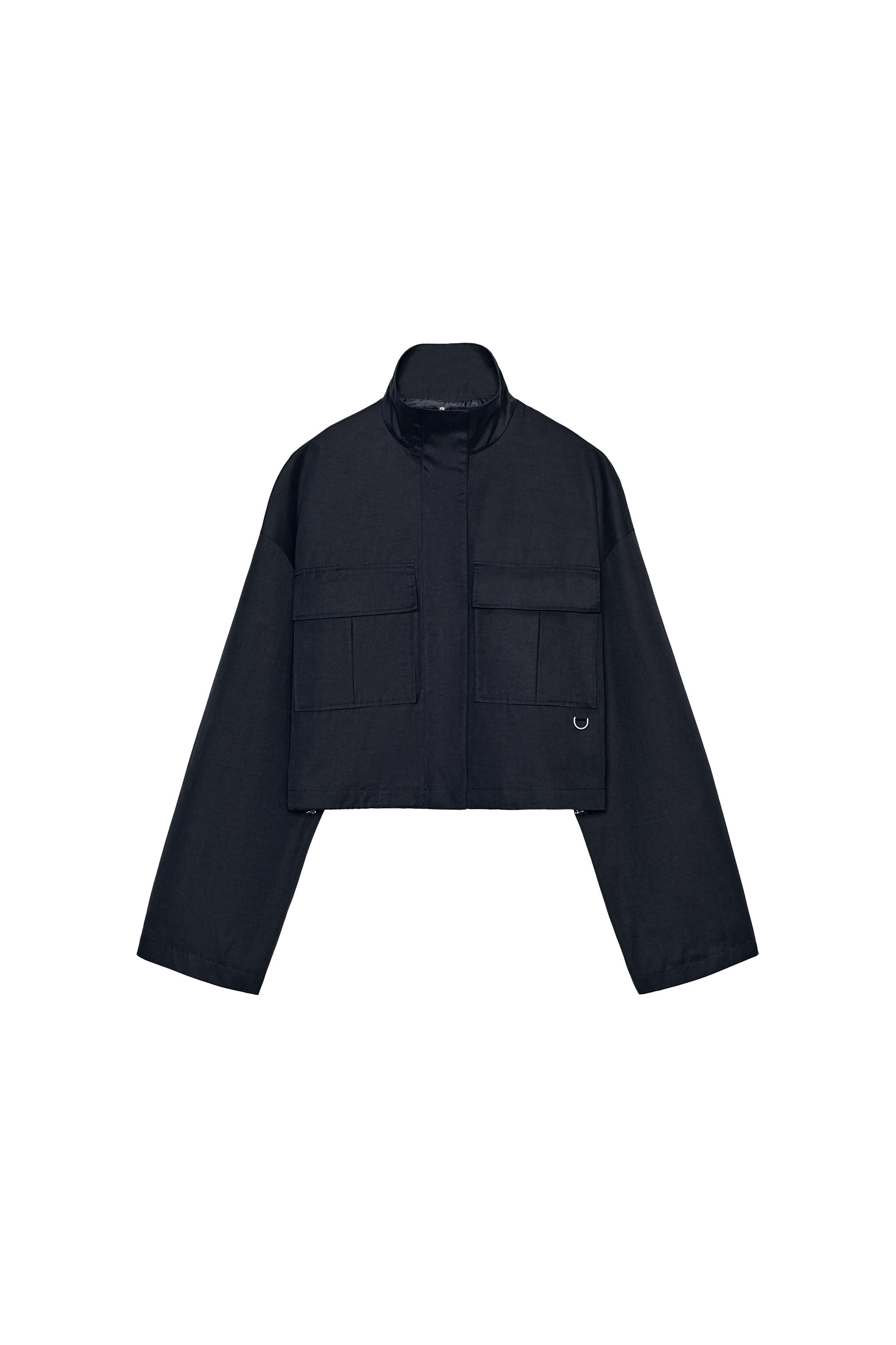 ショートハイネックジャケット - ネイビーブルー | ZARA Japan / 日本 ショートハイネックジャケット - ネイビーブルー | ZARA Japan / 日本
