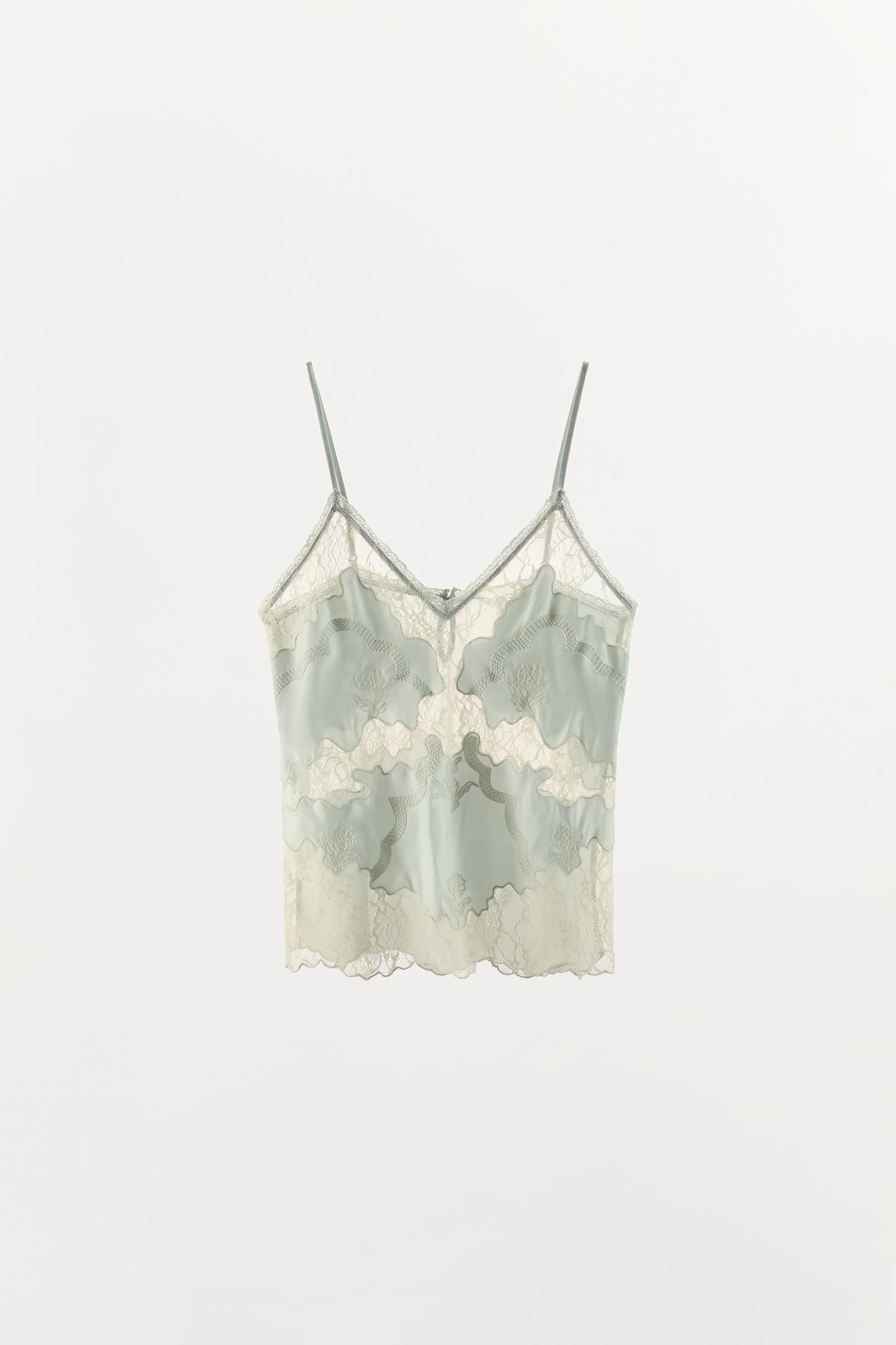 EMBROIDERED LACE SATIN EFFECT TOP