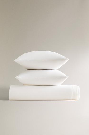 BORDERED SATEEN DUVET COVER - Oyster-white by Zara - Image 5