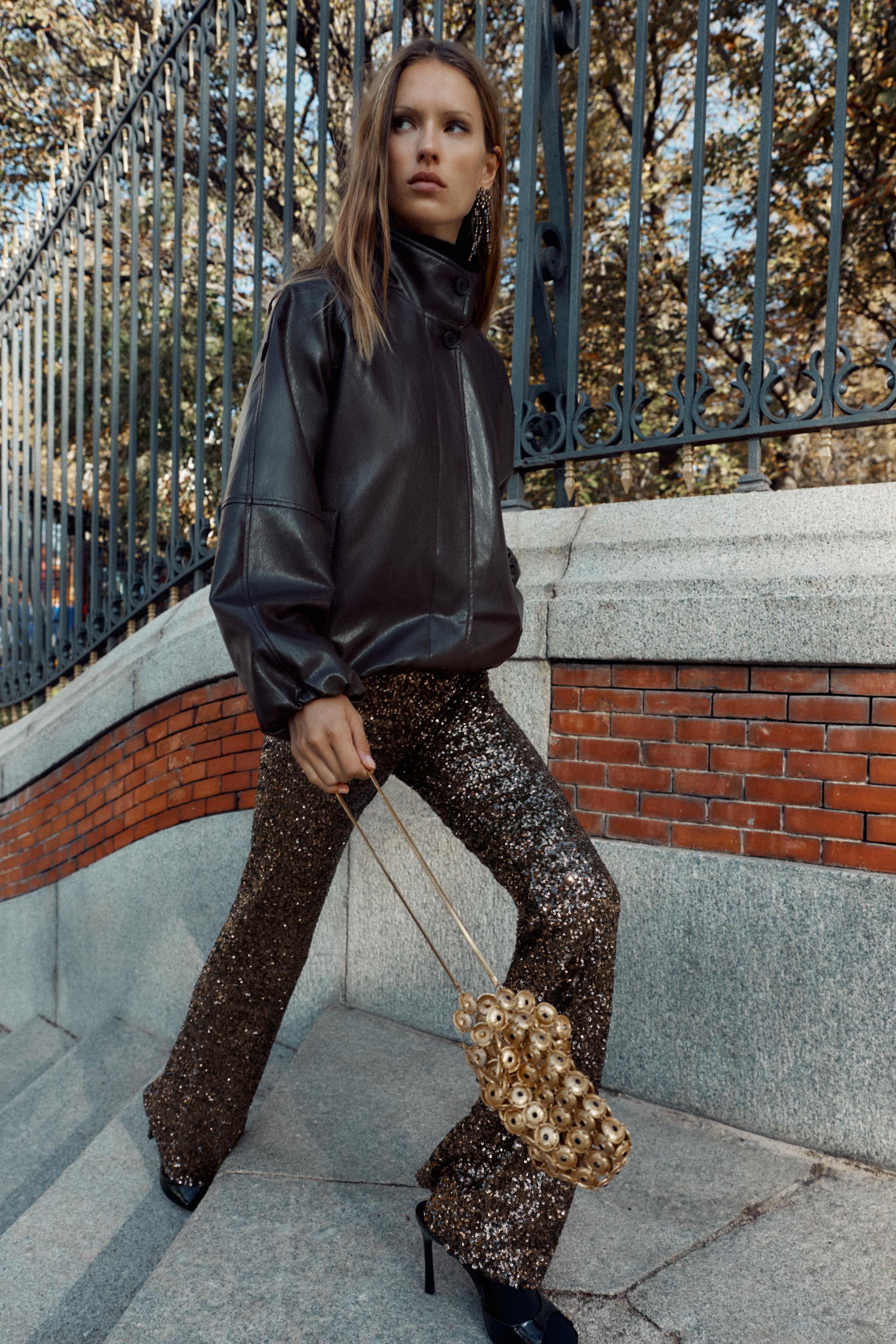 SEQUIN FLARE LEGGINGS - Copper | ZARA United States