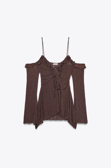TOP ÉPAULES DÉNUDÉES VOLANTS - Marron de Zara - Image 5