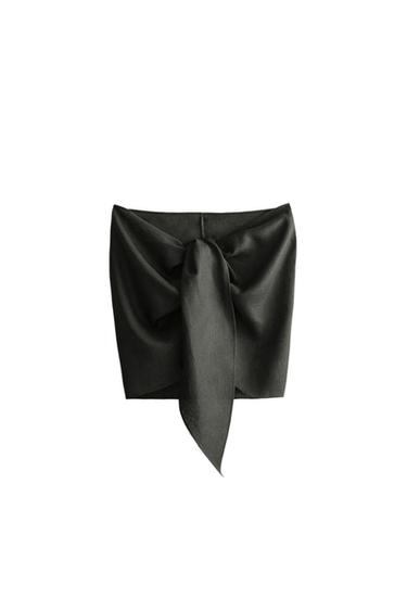 SHORT LINEN BLEND BEACH SARONG WITH KNOT - Grey by Zara