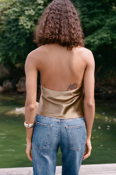 TOP HALTER SATINÉ - Camel moyen de Zara - Image 2