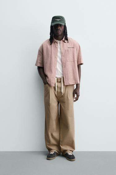 Zara EMBROIDERED PLAID BOXY FIT SHIRT - White / Red - Image 0