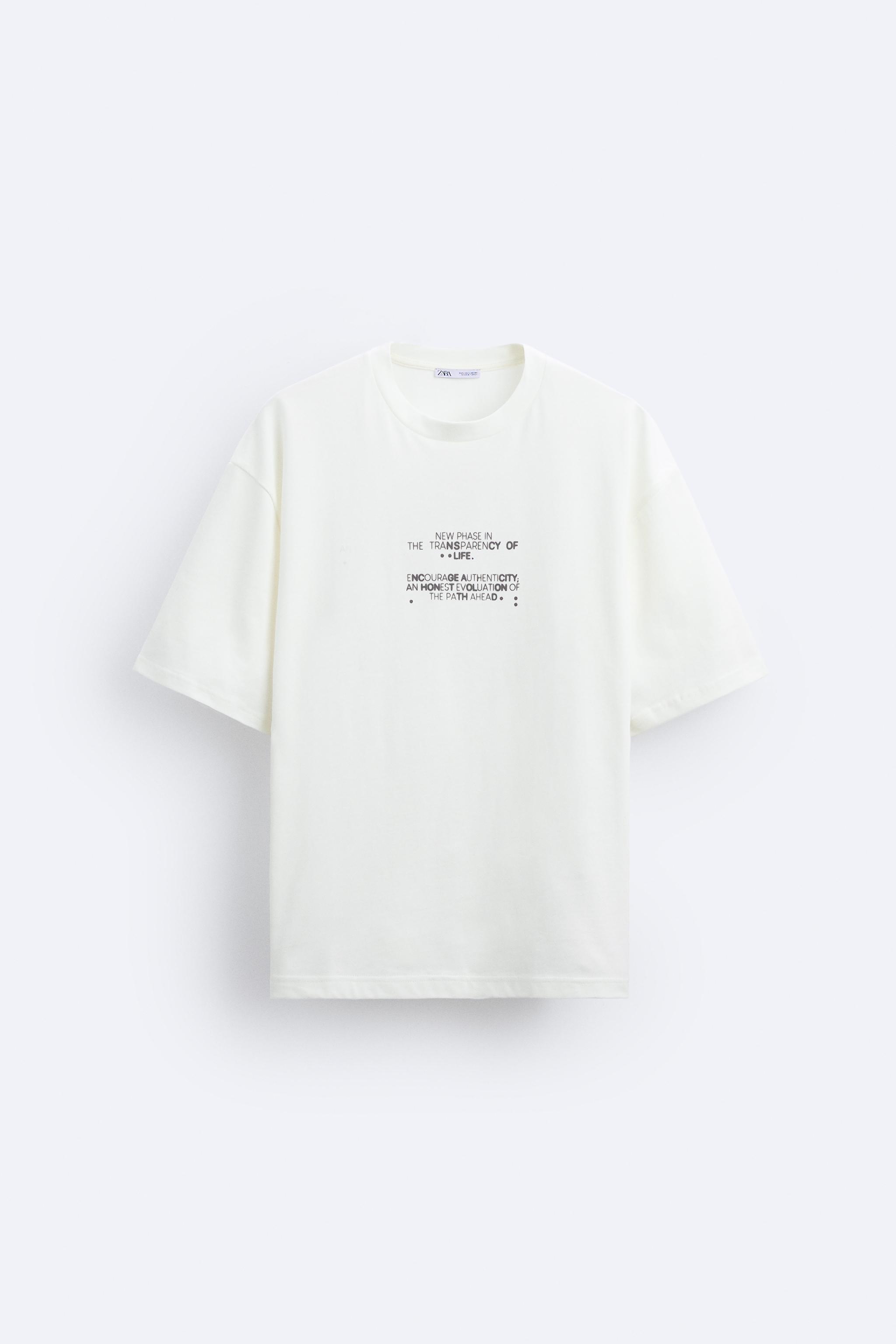 TEXT PRINT PATCH T-SHIRT - Oyster-white | ZARA United States