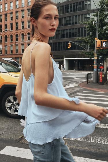 TOP STYLE LINGERIE EN DENTELLE MIXTE - Bleu ciel de Zara - Image 3