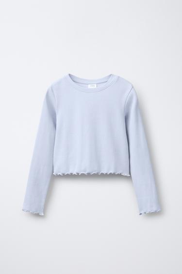 PLAIN RIBBED T-SHIRT - Sky blue by Zara