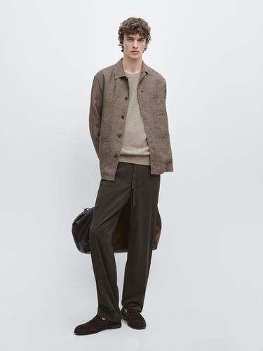 Zara Faded linen overshirt with pocket details - Brown