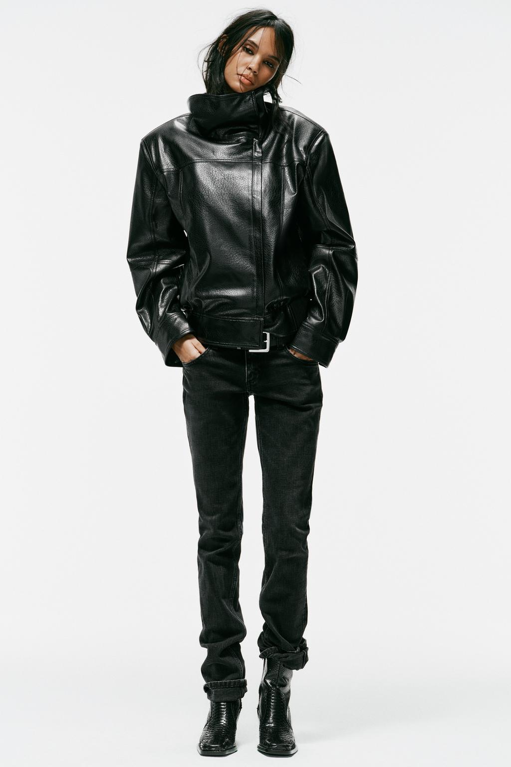 LEATHER EFFECT JACKET WITH SHOULDER PADS