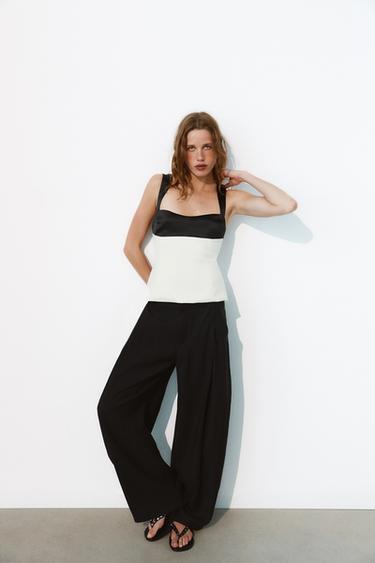 Zara CONTRASTING BACK TIE TOP - White - Image 0