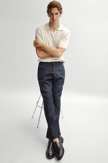 Zara 100% cotton ribbed knit polo sweater - Biscuit - Image 0