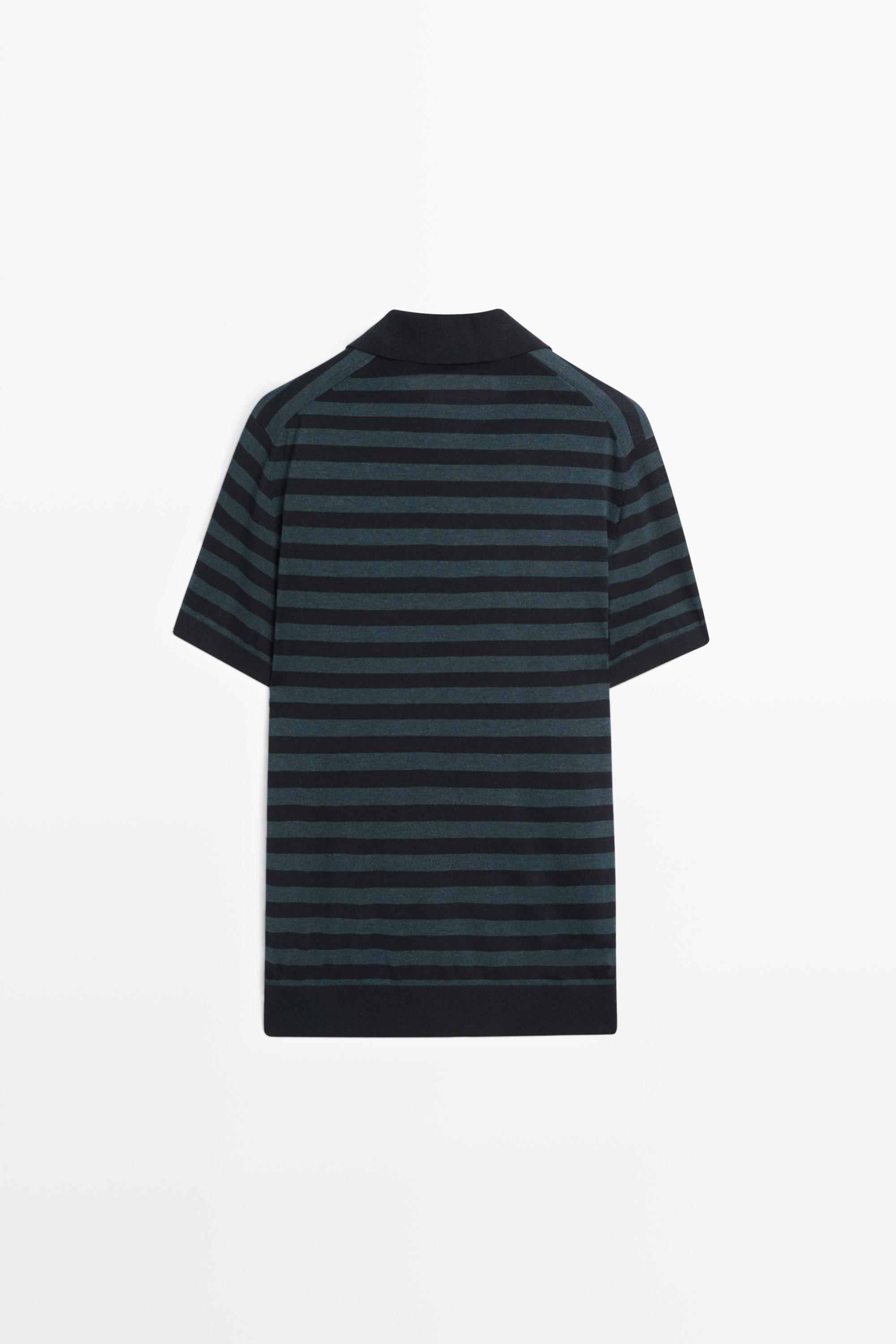 Pull polo en maille rayée contrastée