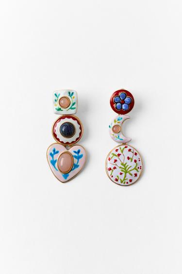 Zara TRIPLE HEART MOON STONE EARRINGS - Multicolored