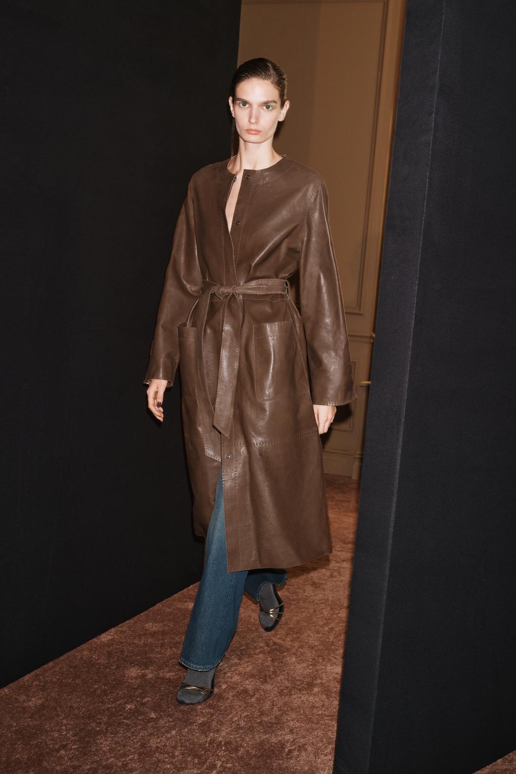 ZW COLLECTION 100% LEATHER MIDI COAT WITH BELT