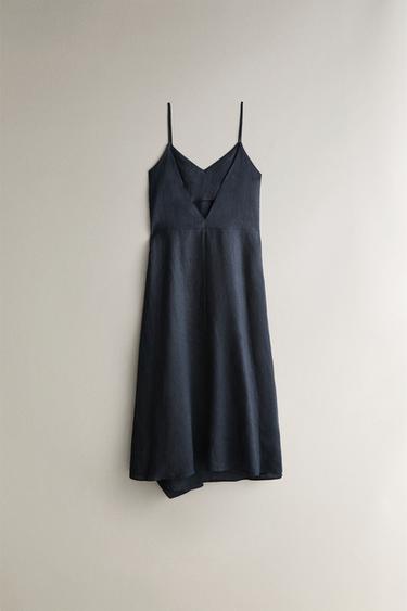 ASYMMETRIC LINEN BEACH DRESS - Blue by Zara
