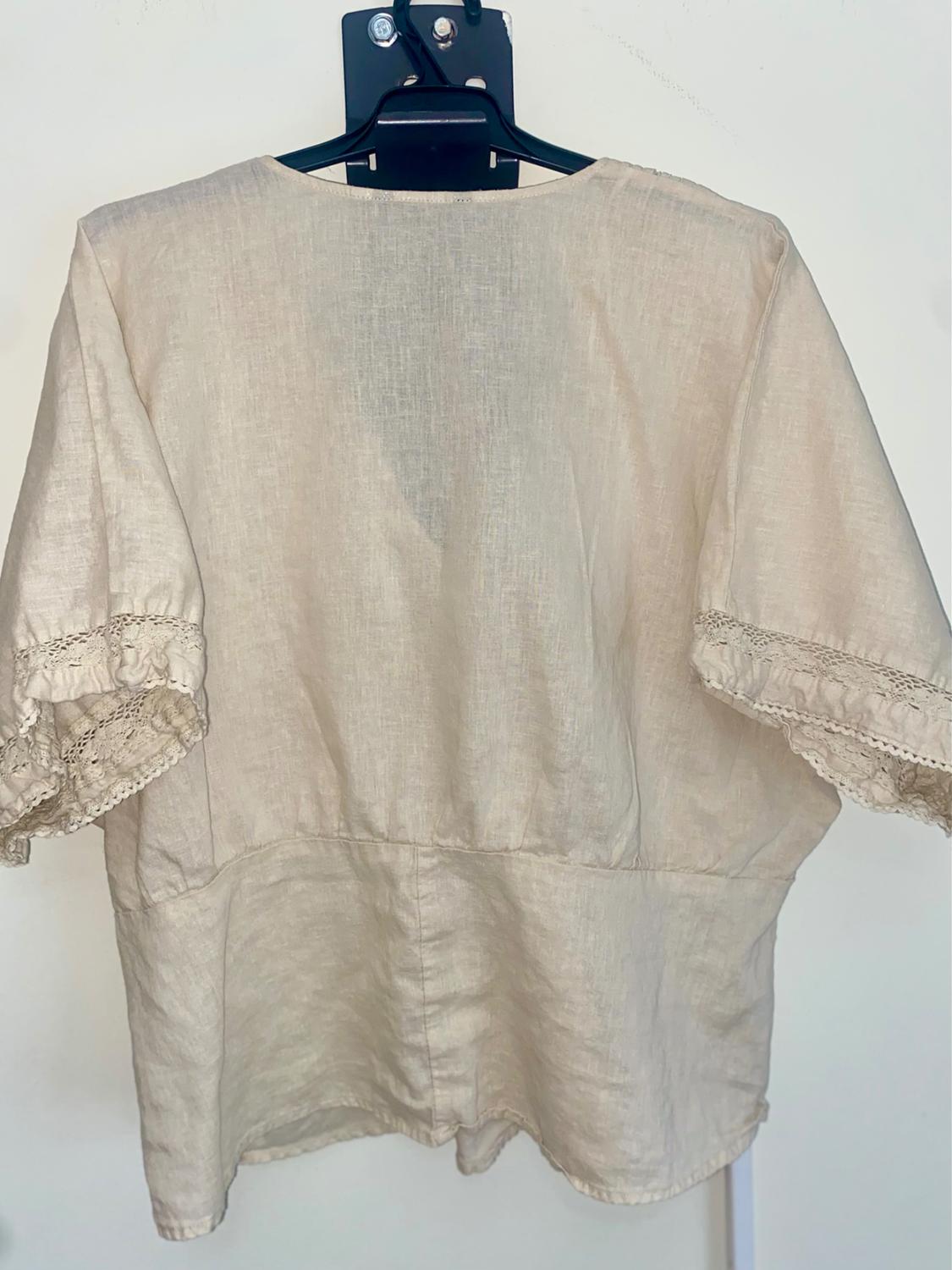 LACE TRIM LINEN BLEND TOP - Image 3