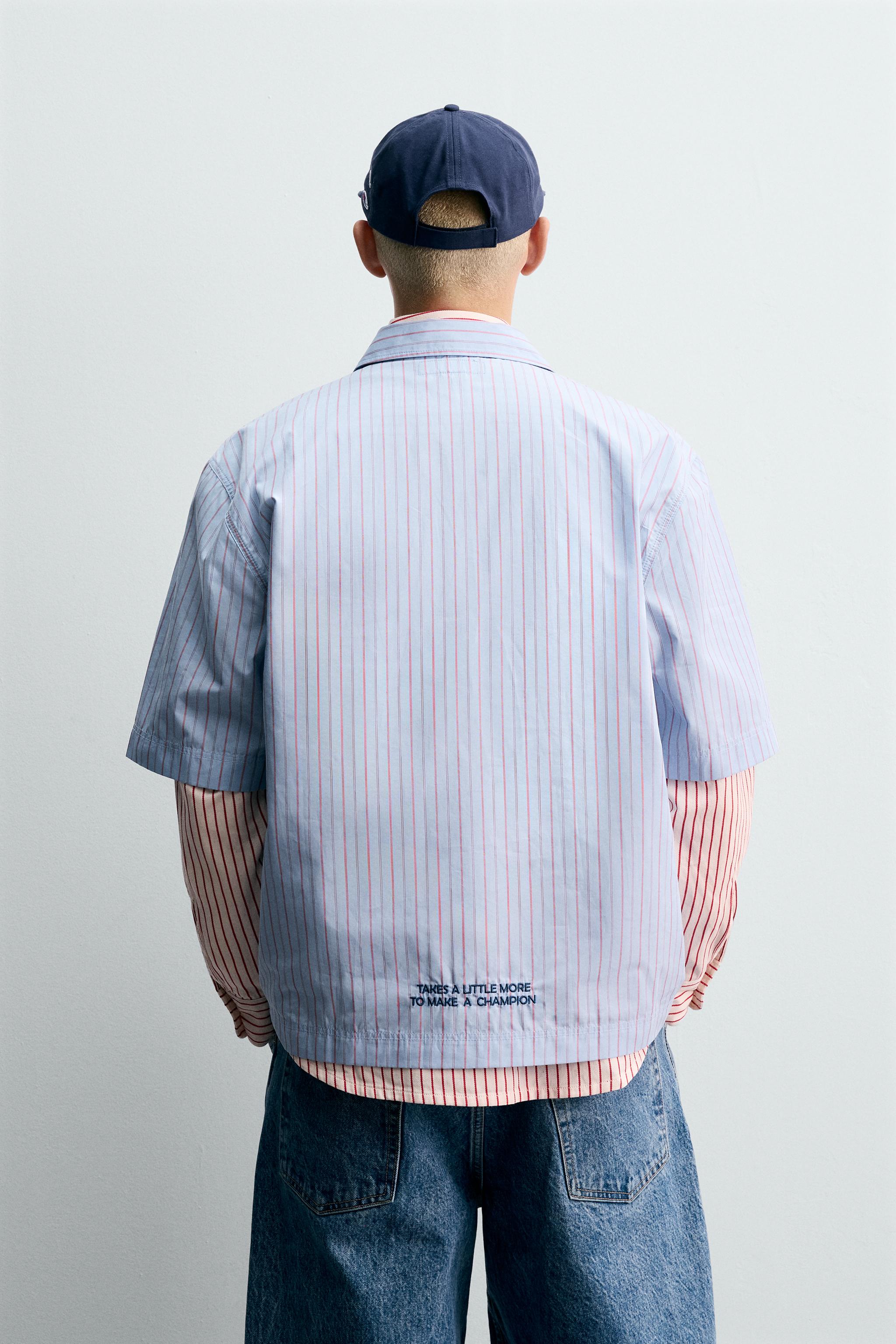 STRIPED PATCH SHIRT CHAMPION ® X ZARA - Blue | ZARA Canada
