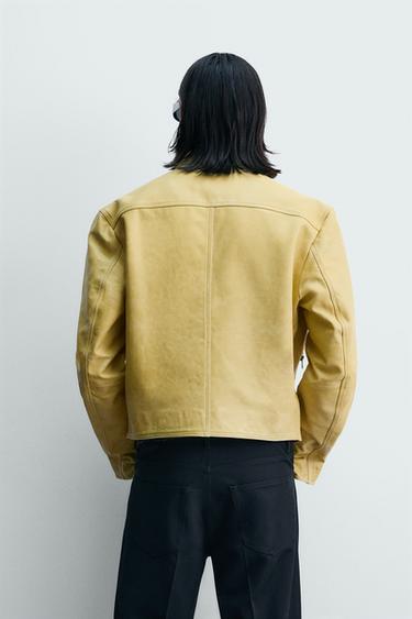 BLOUSON COURT EN CUIR LAVÉ - Jaune de Zara - Image 3